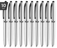 Stylus Pen- Capacitive Stylus, 3-in-1 Metal Pen, Multi-Function,Ballpoint Ink Pen,with LED Flashlight, for Touchscreen Devices, Tablets, iPads, iPhones, 10PK, Silver