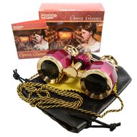 HQRP 4 x 30 Opera Glasses Antique Style Burgundy Pearl with Gold Trim w/Necklace Chain 4X Extra High Magnification with Crystal Clear Optics (CCO)