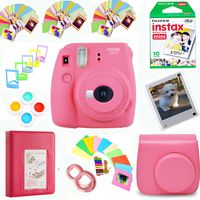 Fujifilm Instax Mini 9 Film Camera (Flamingo Pink) + Film Pack(10 Shots) + Photix Pleather Case + Filters + Selfie Lens + Album + Frames & Stick-on Frames Exclusive Instax Design Bundle