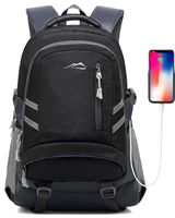 Backpack for School College Student Bookbag Business Laptop Travel with USB Charging Port Chest Luggage Straps Night Light Reflective (Black)