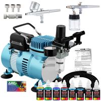 Master Airbrush Cool Runner II Dual Fan Air Compressor Airbrushing System Kit with 2 Professional Airbrushes, Gravity and Siphon Feed - 6 Primary Opaque Colors Acrylic Paint Artist Set - How to Guide