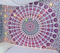 Bless International Indian Hippie Bohemian Psychedelic Peacock Mandala Wall Hanging Bedding Tapestry (Pink Blue, Queen(84x90Inches)(215x230Cms))