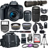 Canon EOS Rebel T7i DSLR Camera with Canon EF-S 18-55mm f/4-5.6 is STM Lens + Canon EF 75-300mm f/4-5.6 III Lens + Canon EF 50mm f/1.8 STM Lens + 500mm f/8.0 Telephoto Lens + New Accessories Bundle