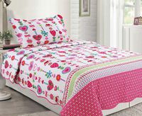 Sapphire Home 2pc Twin Size Bedspread Quilt Set Bedding for Kids Teens Girls, Hearts Flowers Hot Pink White Coverlet, Twin Bedspread + Pillow Sham, Twin XJ43 Hearts Pink