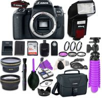 Canon EOS 77D Digital SLR Camera Body with + Automatic Flash + LED Video Light, Close-Up Lens Set, 32GB Memory Card + Accessory Bundle