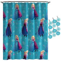 Jay Franco Disney Frozen Swirl Shower Curtain & 12-Piece Hook Set & Easy Use - Kids Bath Features Elsa and Anna (Official Disney Product)