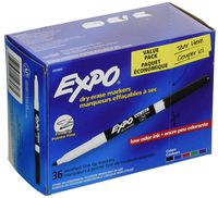 EXPO Low-Odor Dry Erase Markers, Fine Tip, Assorted Colors, 36 Count