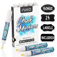 Liquid Chalk Markers for Chalkboard | White | Pack of 5 | 6mm Reversible Tip - 24 Chalkboard Labels Included
