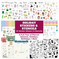 Seasons & Holidays Planner Stickers - 22 Sheets Cute Planner Stickers for Bullet Journals with 6 Bonus Stencils - Christmas, Fall, Easter, Halloween, Valentines, St Patricks, Birthdays by Sunny Streak