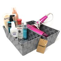 ECOHIP 2-Pack Grey Woven Strap Baskets Storage Bins Bathroom Makeup Desk Organizer Cubes