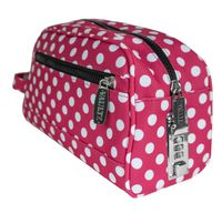 Vaultz Locking Nylon Travel Kit, 10 x 5.75 x 5 Inches, Pink/White Polka Dots (VZ03512)