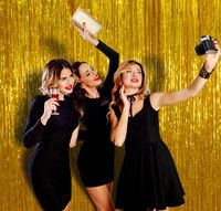 Pack of 4 Gold Metallic Tinsel Foil Fringe Curtains 3 x 8 Feet Photo Booth Props for Valentine Day Birthday Wedding Engagement Baby Shower Graduation Retirement Party Decorations