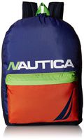 Nautica Men's Horizontal Zip Polyester Backpack With Padded Laptop Sleeve, Blue/Orange, One Size