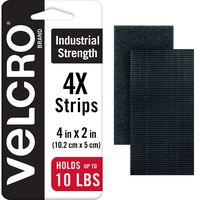 VELCRO Brand Heavy Duty Fasteners | 4x2 Inch Strips 4 Sets | Holds 10 lbs | Stick-On Adhesive Backed | Black Industrial Strength | For Indoor or Outdoor Use