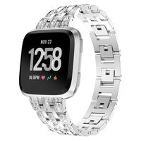 KisFace Metal Band for Fitbit Versa,Rhinestone Series Accessories Quick Release Unit Design for Fitbit Versa Band (Silver).