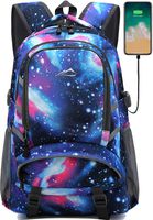 Backpack Bookbag for School Student College Business Travel with USB Charging Port Fit Laptop Up to 15.6 Inch Night Light Reflective Anti Theft (Galaxy)