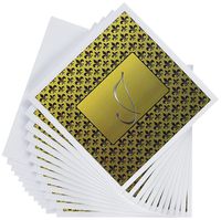 3dRose Elegant letter J embossed in frame over a fleur-de-lis pattern on a gold background - Greeting Cards, 6 x 6 inches, set of 12 (gc_36088_2)