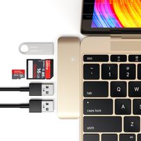 Satechi Aluminum Type-C USB 3.0 3-in-1 Combo Hub Adapter - 3 USB 3.0 Ports and Micro/SD Card Reader - Compatible with 2018 MacBook Air, 2018 iPad Air, 2015/2016/2017 MacBook 12-Inch and More (Gold)