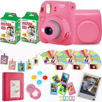 Fujifilm Instax Mini 9 - Flamingo Pink Instant Camera + Fuji Instax Film 40 Shots + Protective Case + Magnetic Acrylic Frame+Album, Hanging Frames, Desk Frames, Filters & Selfie Lens 90 PC Design Kit