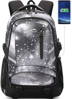 Galaxy School Backpack with USB Charging Port Travel College Student Business Casual Large Durable Daypack Bookbag for Women Men fits 15.6 inch Laptop (Galaxy A01 (Black White))