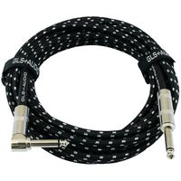 GLS Audio 20 Foot Guitar Instrument Cable - Right Angle 1/4-Inch TS to Straight 1/4-Inch TS 20 FT Black Gray Tweed Cloth Jacket - 20 Feet Pro Cord 20' Phono 6.3mm - Single