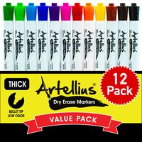 Dry Erase Markers (12 Pack of Assorted Colors) Thick Barrel Design - Perfect Pens For Writing on Whiteboards, Dry-Erase Boards, Mirrors, Windows, All White Board Surfaces