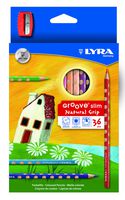 LYRA Groove Slim Child-Grip Triangle Colored Pencils, triangular pencils, school supplies coloring, Includes Sharpener, Set of 36 colored
