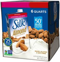 Silk Almond Milk Unsweetened Original 32 oz (Pack of 6) Shelf Stable, Unsweetened, Unflavored Dairy-Alternative Milk, Organic, Individually Packaged