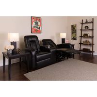 Flash Furniture Eclipse Series 2-Seat Reclining Black Leather Theater Seating Unit with Cup Holders
