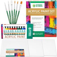 Acrylic Paint Set with Canvas for Kids and Adults With 12 Vibrant Paints, 6 Painting Brushes, 3 8x10 Canvases, Art Supplies Gifts for Artists, Perfect for Wood,  Ceramic paint, Clay, Rock, Fabric