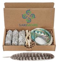 Sage Smudge Kit - White Sage Smudge Sticks - 4in ~ Abalone Shell 5-6in ~ 2in Tripod Stand ~ 10-12in Feather and White Sand