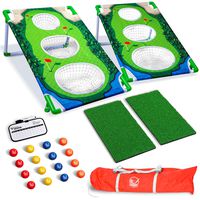 GoSports BattleChip Match Backyard Golf Cornhole Game | Includes 2 Chipping Targets, 16 Foam Balls, Hitting Mat, Scorecard and Carrying Case