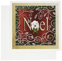 3dRose Noel, Wreath and Gold Leaves - Greeting Cards, 6 x 6 inches, set of 12 (gc_37044_2)