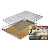 KITCHENATICS Baking Sheet with Cooling Rack: Half Aluminum Cookie Pan Tray with Stainless Steel Wire and Roasting Rack - Racks for Oven Cooking - FREE BONUS of 100 Pcs. Pre-Cut, Brown Parchment Paper