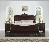 Roundhill Furniture Saillans Solid Wood Construction Bed, King, Cherry Finish