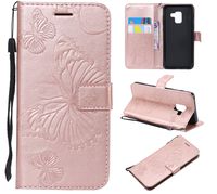 Amocase Wallet Leather Case with 2 in 1 Stylus for Samsung Galaxy A8 2018,Premium Strap 3D Butterfly Magnetic PU Leather Stand Shockproof Card Slot Case for Samsung Galaxy A8 2018 - Rose Gold