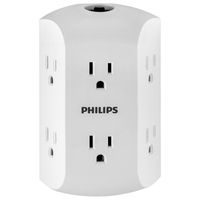 PHILIPS 6 Outlet Wall Charger, Resettable Circuit Breaker, Grounded, Multi Outlet, Side Access, Space Saving Design, Wall Tap, White, SPS1460WH/37