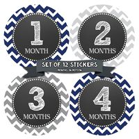 Months in Motion Monthly Stickers for Boy - Monthly Milestone Sticker - 12 Monthly Milestone Stickers - Baby Month Stickers for Infant First Year - Belly Stickers
