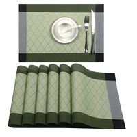 U'Artlines Placemat, Crossweave Woven Vinyl Non-Slip Insulation Placemat Washable Table Mats Set (6pcs placemats, L Green)
