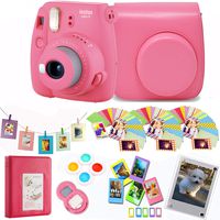 Fujifilm Instax Mini 9 - Flamingo Pink Instant Camera + Protective Case + Magnetic Acrylic Frame+Album, Hanging Frames, Desk Frames, Filters & Selfie Lens 90 PC Design Kit