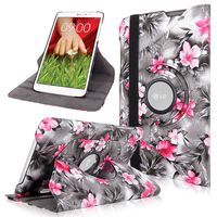Cellularvilla Case for LG G Pad 8.3" Inch Black Pink Flower Pu Leather 360 Degree Rotating Flip Folio Swivel Stand Smart Case Cover