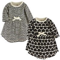 Touched by Nature Girls, Toddler, and Baby Organic Cotton Long-Sleeve Dresses, Heart, 12-18 Months