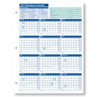 ComplyRight Attendance Calendar Card 2017, White, Pack of 50
