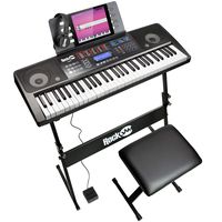 RockJam RJ761 61 Key Electronic Interactive Teaching Piano Keyboard with Stand, Stool, Sustain Pedal and Headphones (RJ761-SK)