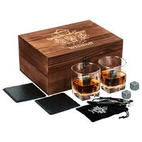 Whiskey Glass Set of 2 - Whiskey Stones Gift Set - Scotch Bourbon Glasses - Whisky Rocks Chilling Stones in Wooden Box - Burbon Gift Set Idea for Wisky Lovers Men - Rocks Glasses Stone Set in Gift Box