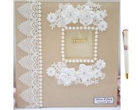 Towdah Perez Pearls Flower lace self Stick Wedding Album 80 Pages. Hand-Decorated Fabric Cover Album; 3x5, 4x6, 5x7, 8x10 Photos with Gift Box, Luxury White/Gold Pen. Customizable and personalizable