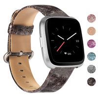 Wearlizer Bling Wide Leather Band Compatible with Fitbit Versa 2/Versa/Versa Lite/Versa SE,Vintage Genuine Soft Replacement Women Large Small Strap(Glitter Black)