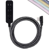 Cordinate, Black/Dark Heather, Designer 10ft Extension Power Strip Surge Protector, 3 Prong Flat Plug, Braided Cord, Tamper Resistant Outlets, UL Listed, 43013