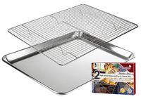 KITCHENATICS Baking Sheet with Cooling Rack: Half Aluminum Cookie Pan Tray with Stainless Steel Wire and Roasting Rack - 13.1" x 17.9" - Heavy Duty Commercial Quality