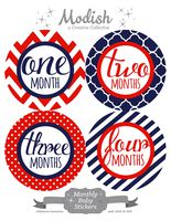 12 Monthly Baby Stickers, Navy, Blue, Red, Nautical, Boy, Girl, Gender Neutral, Baby Belly Stickers, Monthly Onesie Stickers, First Year Stickers Months 1-12, Chevron, Stripes, Polka Dots, Quatrafoil, Baby Boy, Baby Girl, Gender Neutral